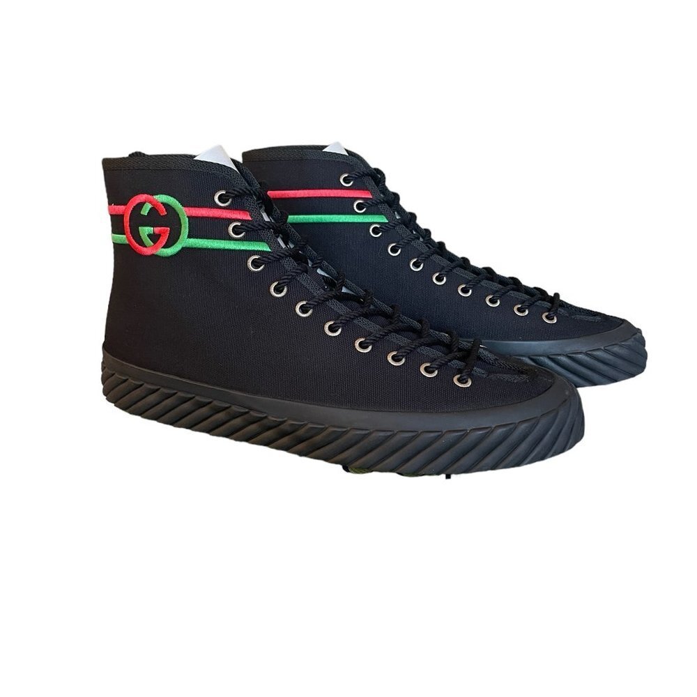 GUCCI MEN'S SNEAKER "SEPANG" BLACK CLOTH‎ GG HIGH TOP 733033 - SIZE GUCCI 7.5